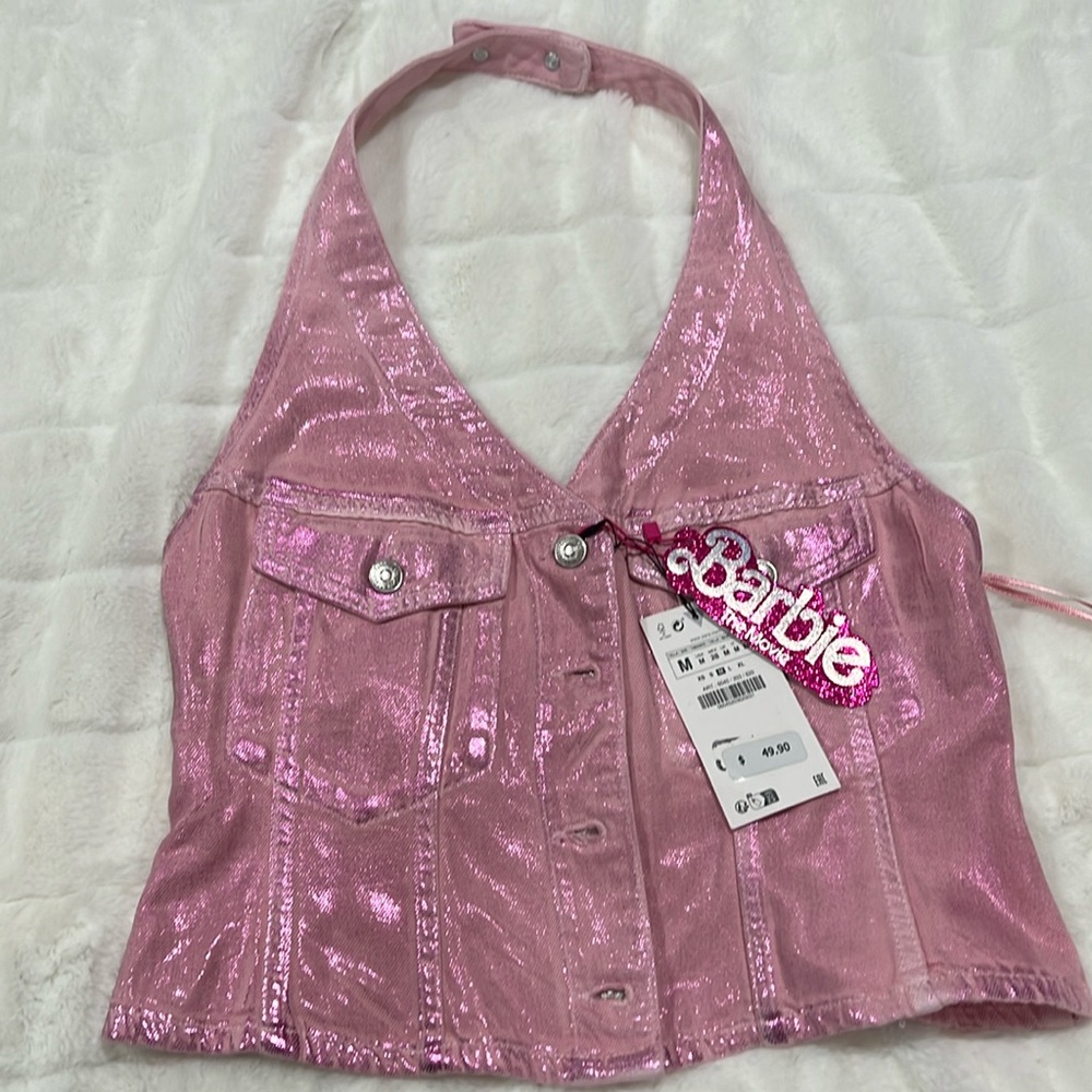 Zara Barbie pink denim top